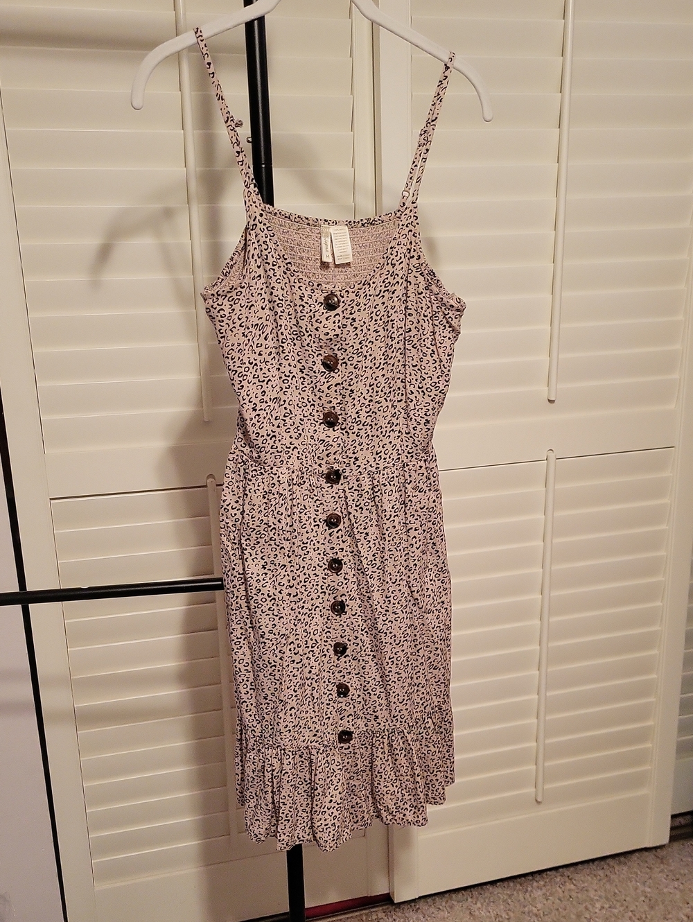Spaghetti Strap Button-Front Leopard Print Midi Dress - Pink 18" X 38"
